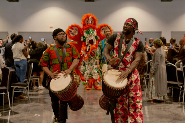 Drummers from Shaka Zulu & Zulu Connection playing the amongst the crowd at the award ceremony.