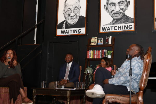 (L-R): Panelists Elizabeth Booker Houston, Xavier Boatright, and Asia Bryann Guest and facilitator Chess Jakobs engage in a conversation about the current energy crisis.