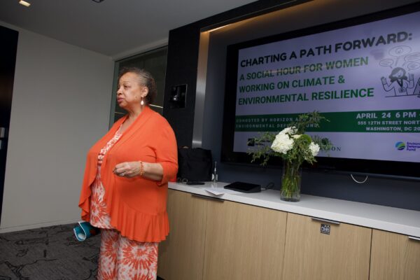 Vernice Miller-Travis gives a speech at HORIZON’s social hour.